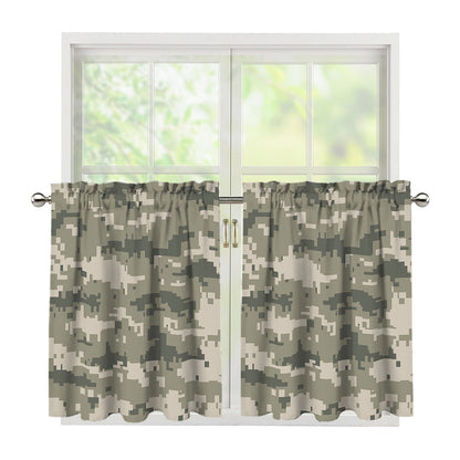 Beige Digital Camo Pattern Print Tier Curtains