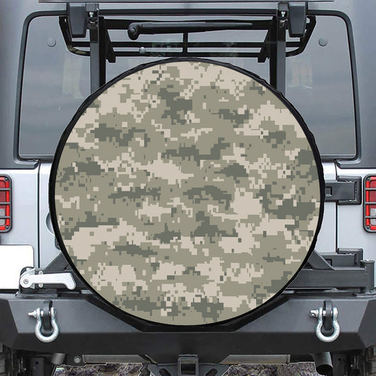 Beige Digital Camo Pattern Print Tire Cover