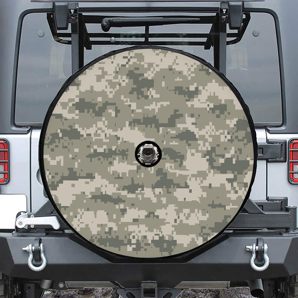 Beige Digital Camo Pattern Print Tire Cover With Camera Hole