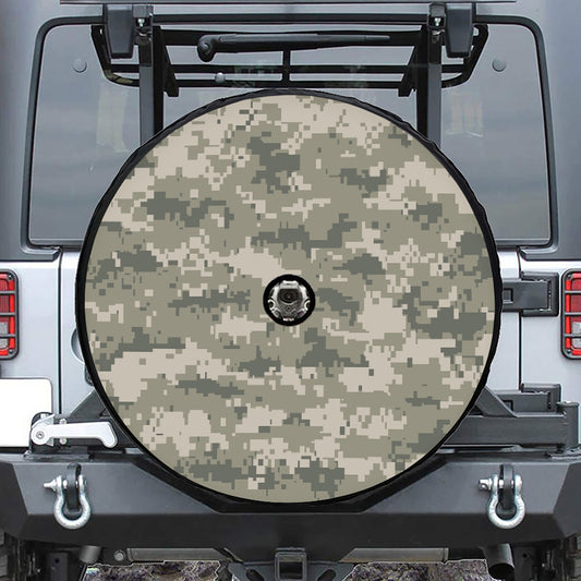 Beige Digital Camo Pattern Print Tire Cover With Camera Hole