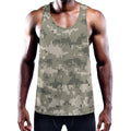 Beige Digital Camo Pattern Print Men's Workout Tank Top