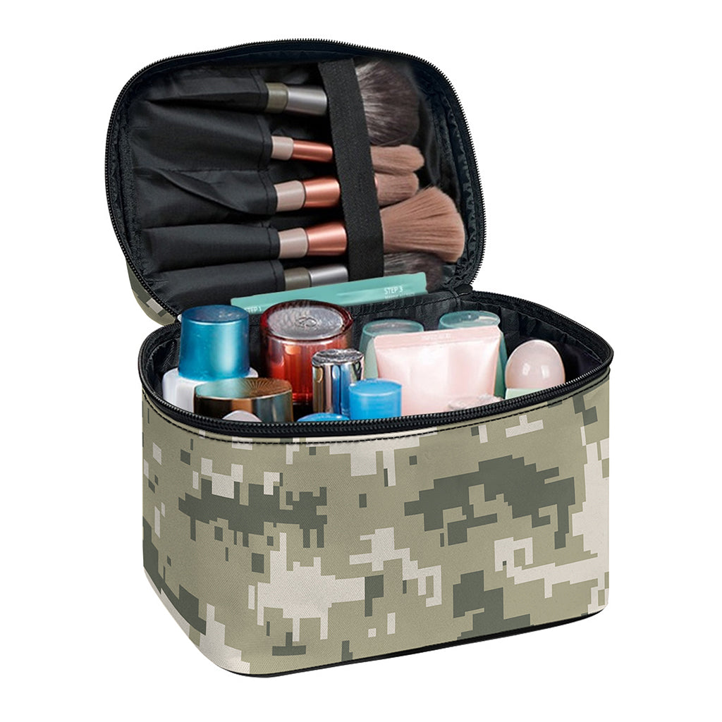 Beige Digital Camo Pattern Print Travel Makeup Bag