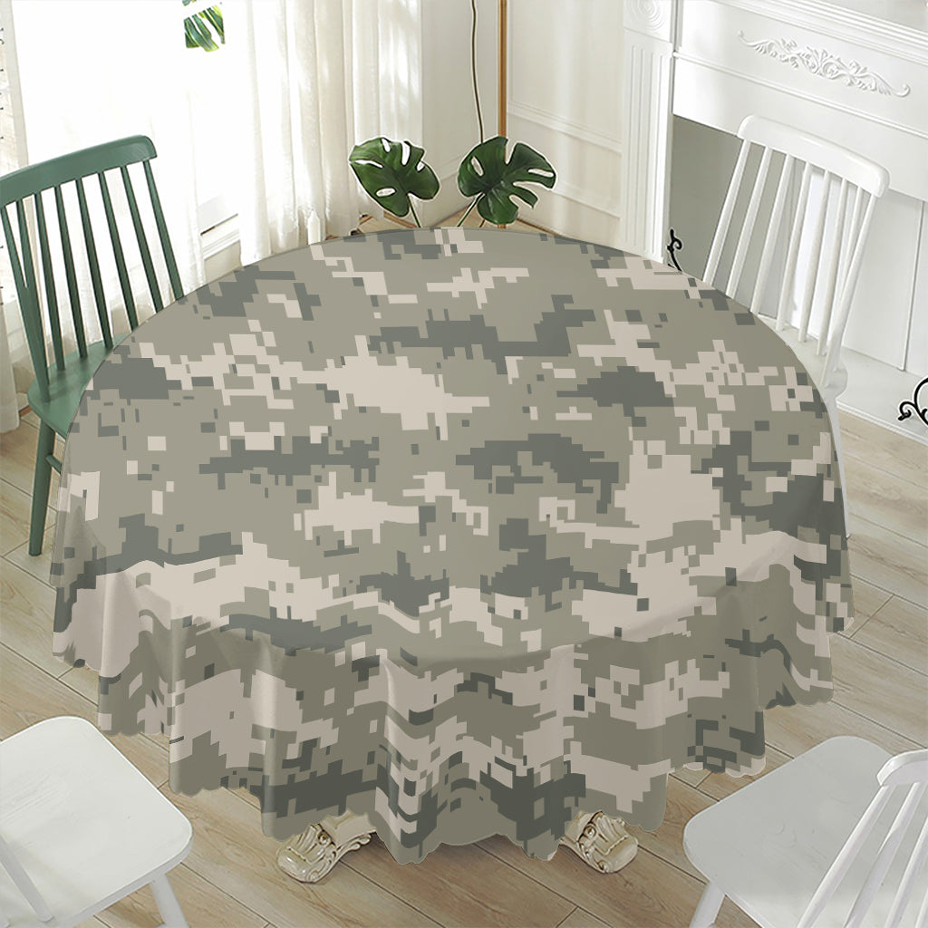 Beige Digital Camo Pattern Print Waterproof Round Tablecloth