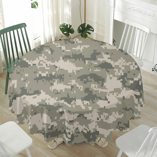 Beige Digital Camo Pattern Print Waterproof Round Tablecloth