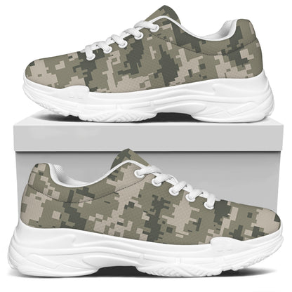 Beige Digital Camo Pattern Print White Chunky Shoes