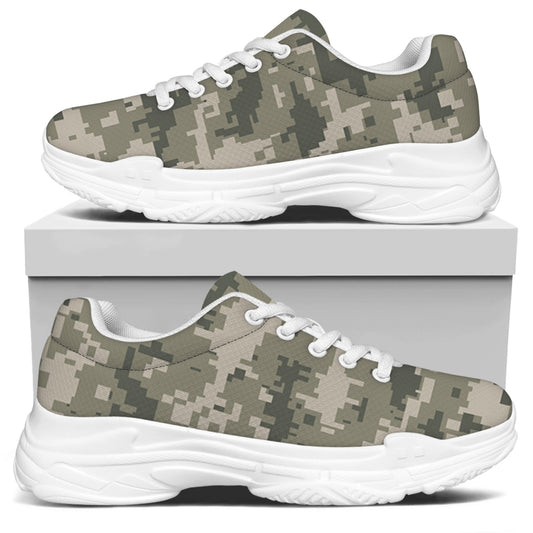 Beige Digital Camo Pattern Print White Chunky Shoes