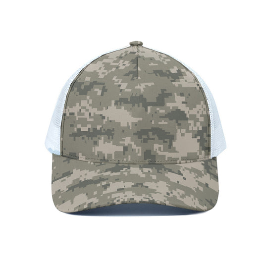 Beige Digital Camo Pattern Print White Mesh Trucker Cap