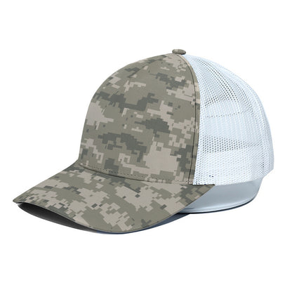 Beige Digital Camo Pattern Print White Mesh Trucker Cap