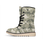 Beige Digital Camo Pattern Print Winter Boots