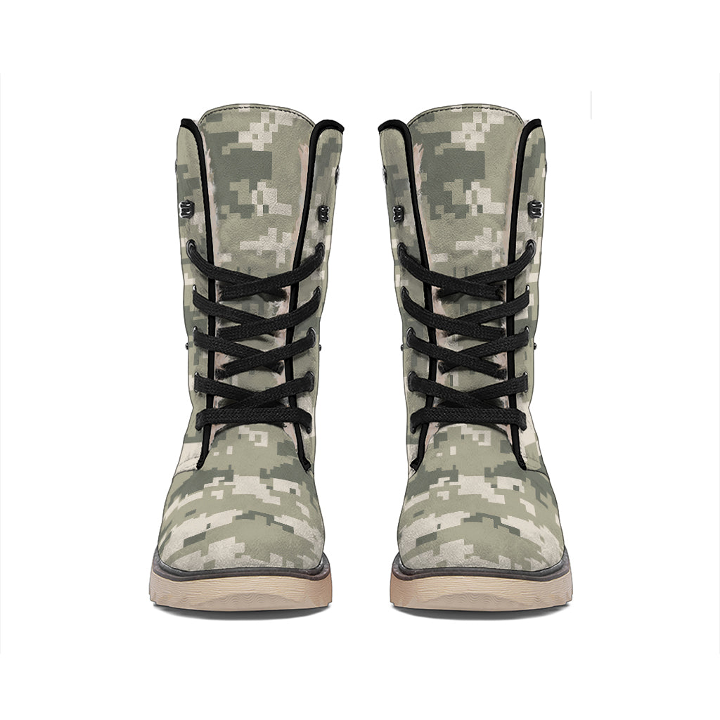 Beige Digital Camo Pattern Print Winter Boots