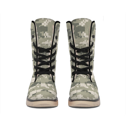 Beige Digital Camo Pattern Print Winter Boots