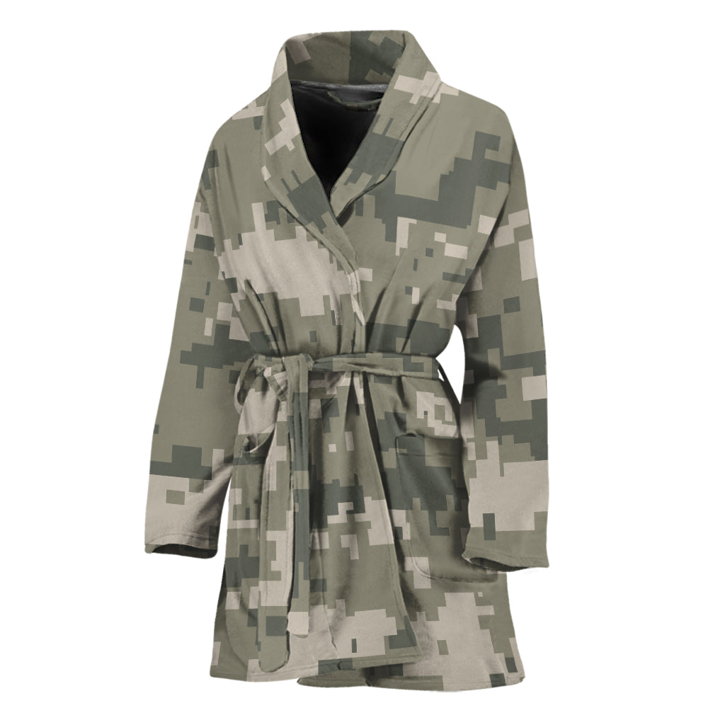 Beige Digital Camo Pattern Print Women's Bathrobe