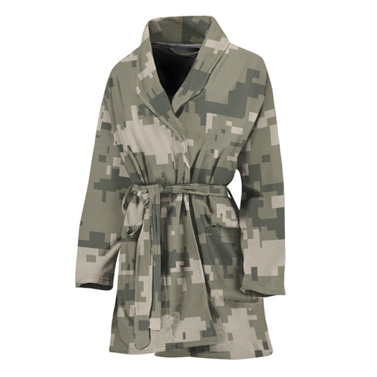 Beige Digital Camo Pattern Print Women's Bathrobe