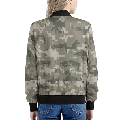 Beige Digital Camo Pattern Print Women's Bomber Jacket
