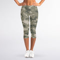 Beige Digital Camo Pattern Print Women's Capri Leggings