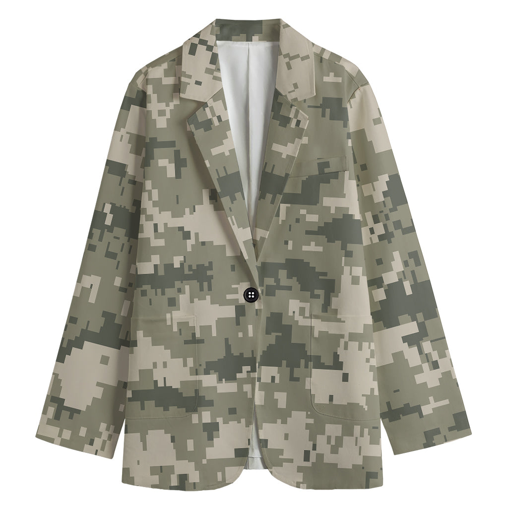 Beige Digital Camo Pattern Print Women's Cotton Blazer