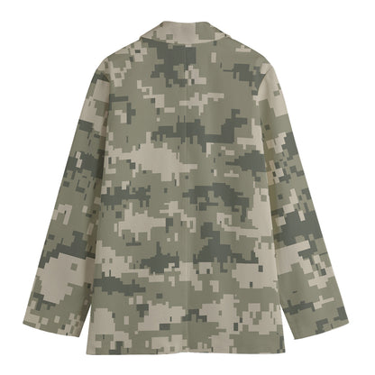 Beige Digital Camo Pattern Print Women's Cotton Blazer