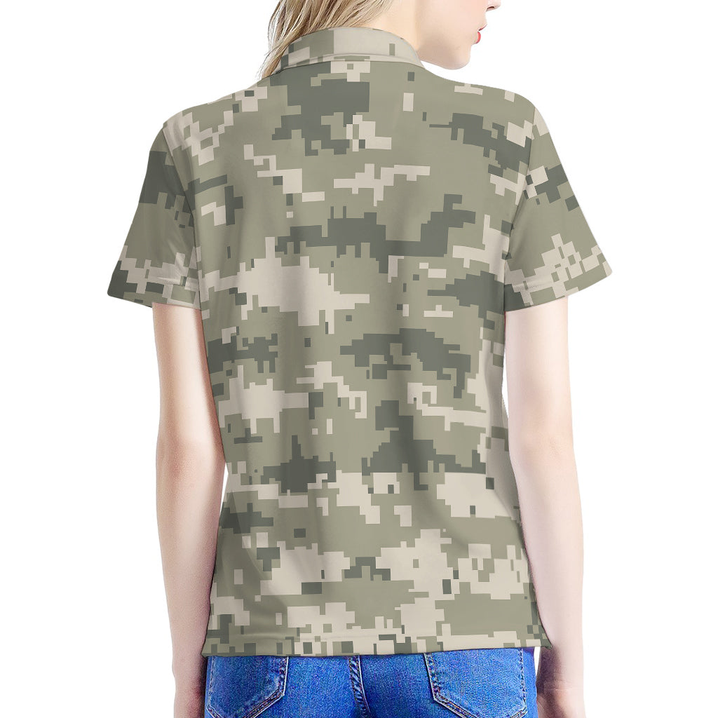 Beige Digital Camo Pattern Print Women's Polo Shirt