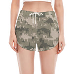 Beige Digital Camo Pattern Print Women's Split Running Shorts