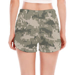 Beige Digital Camo Pattern Print Women's Split Running Shorts