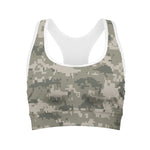 Beige Digital Camo Pattern Print Women's Sports Bra