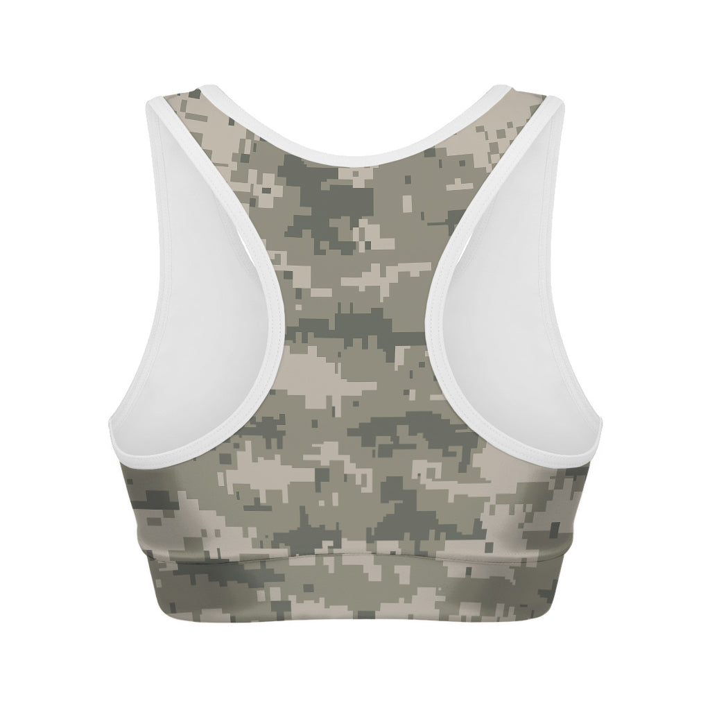 Beige Digital Camo Pattern Print Women's Sports Bra