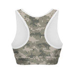 Beige Digital Camo Pattern Print Women's Sports Bra
