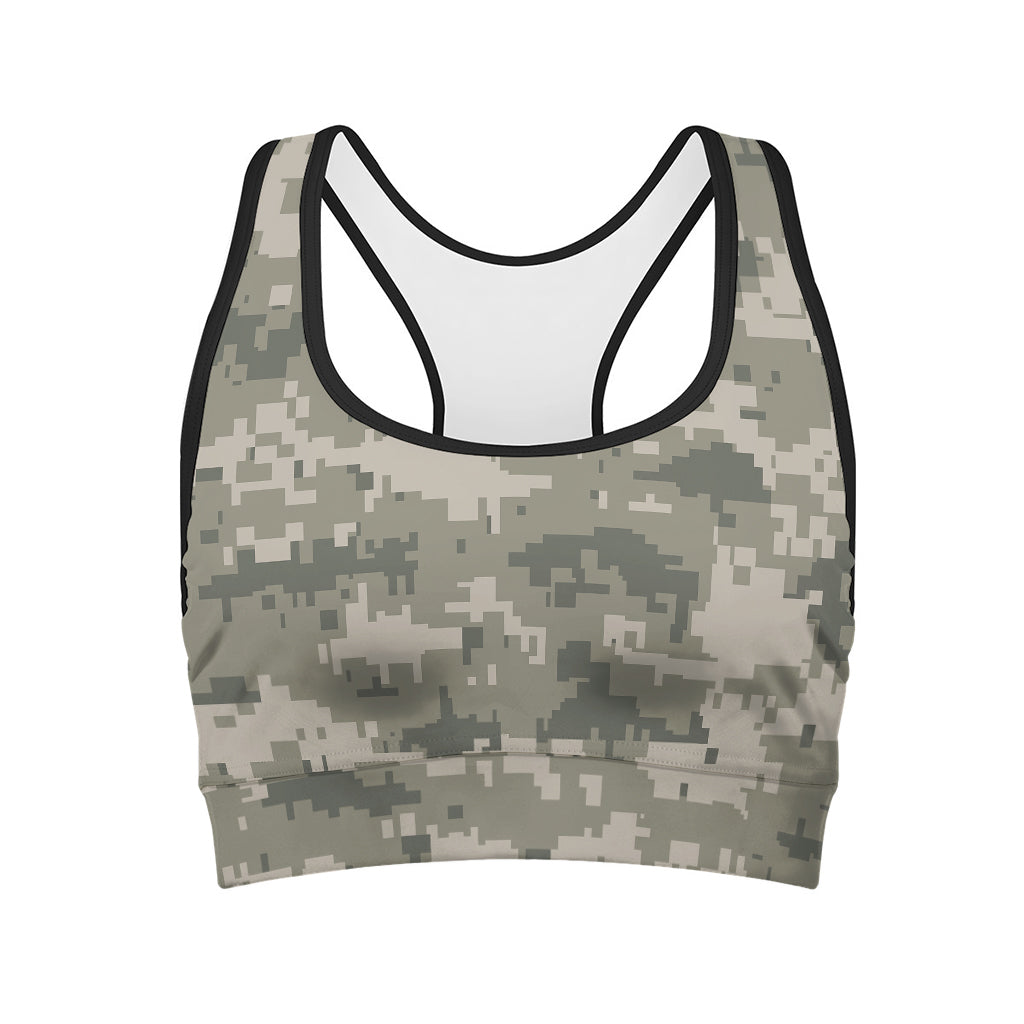 Beige Digital Camo Pattern Print Women's Sports Bra