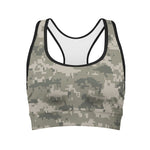 Beige Digital Camo Pattern Print Women's Sports Bra