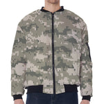 Beige Digital Camo Pattern Print Zip Sleeve Bomber Jacket