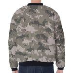 Beige Digital Camo Pattern Print Zip Sleeve Bomber Jacket