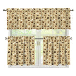 Beige Paw And Bone Pattern Print 3 Piece Kitchen Curtains