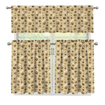 Beige Paw And Bone Pattern Print 3 Piece Kitchen Curtains