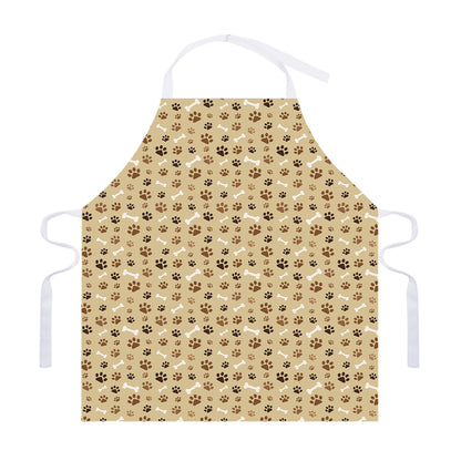 Beige Paw And Bone Pattern Print Adjustable Apron