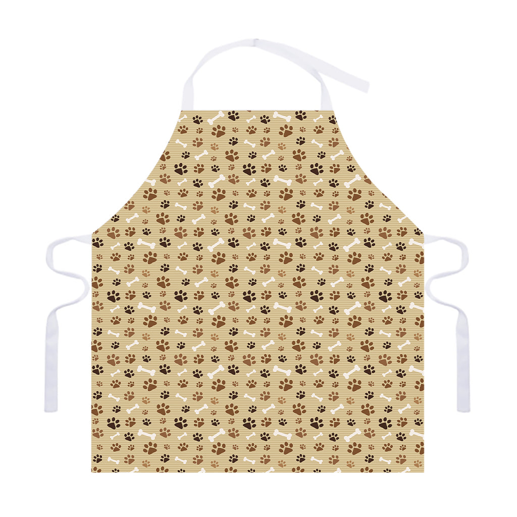 Beige Paw And Bone Pattern Print Adjustable Apron