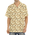 Beige Paw And Bone Pattern Print Aloha Shirt