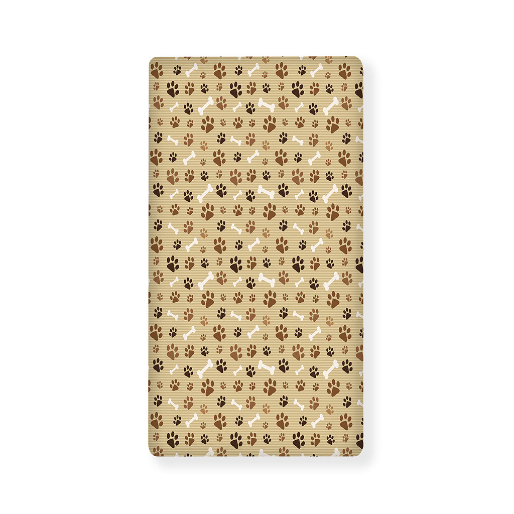 Beige Paw And Bone Pattern Print Baby Crib Sheet