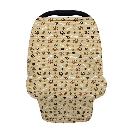 Beige Paw And Bone Pattern Print Baby Seat Cover