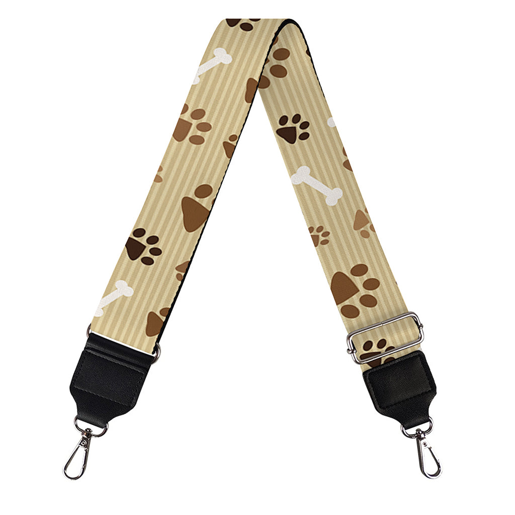 Beige Paw And Bone Pattern Print Bag Strap