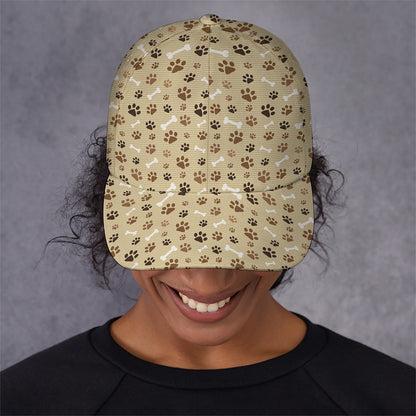 Beige Paw And Bone Pattern Print Baseball Cap