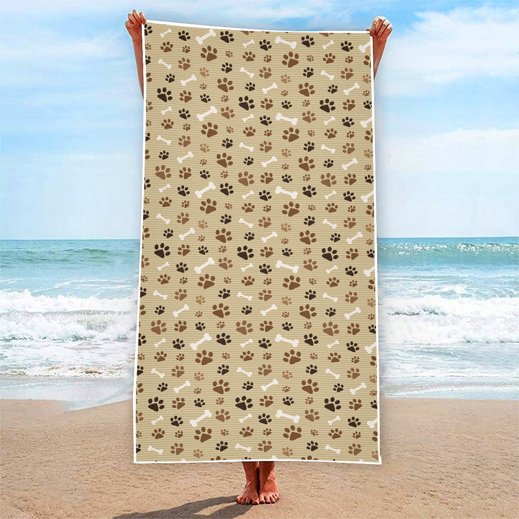 Beige Paw And Bone Pattern Print Beach Towel