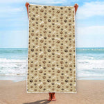 Beige Paw And Bone Pattern Print Beach Towel