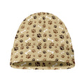 Beige Paw And Bone Pattern Print Beanie