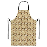 Beige Paw And Bone Pattern Print Bib Apron With Pocket