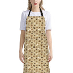 Beige Paw And Bone Pattern Print Bib Apron With Pocket