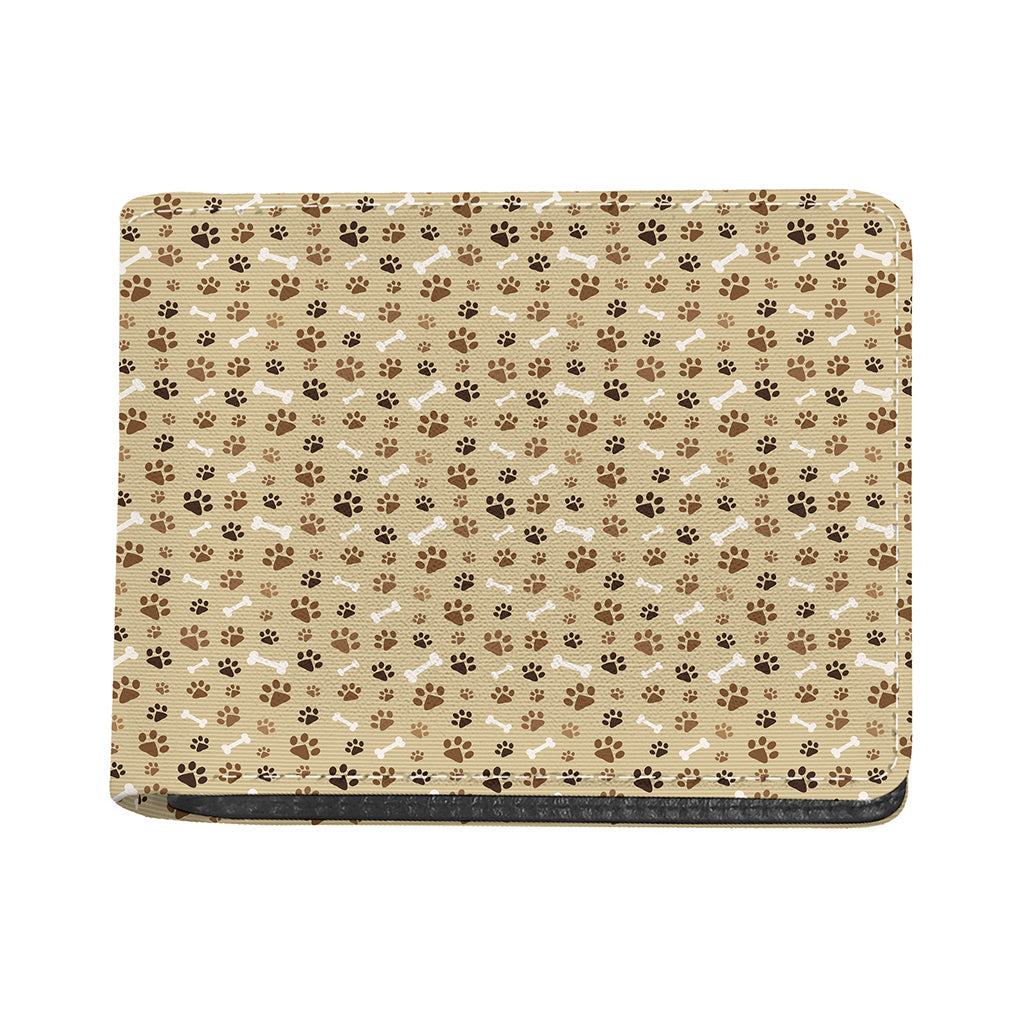 Beige Paw And Bone Pattern Print Bifold Wallet