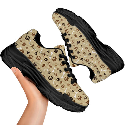 Beige Paw And Bone Pattern Print Black Chunky Shoes
