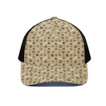 Beige Paw And Bone Pattern Print Black Mesh Trucker Cap