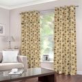 Beige Paw And Bone Pattern Print Dimout Grommet Curtains