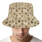 Beige Paw And Bone Pattern Print Bucket Hat